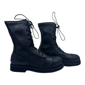 Addison Shoe Company Military Combat Boot 9R Black‎ Steel Toe Leather USA 963006